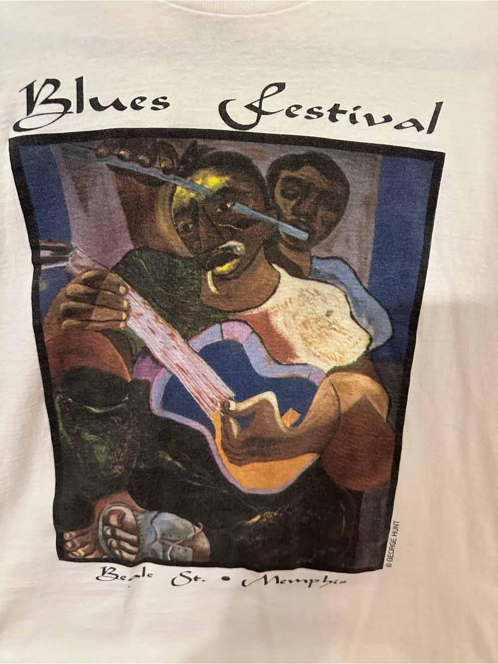 Vintage Blues Festival Graphic Tee - White with Multicolor Artwork George Hunt